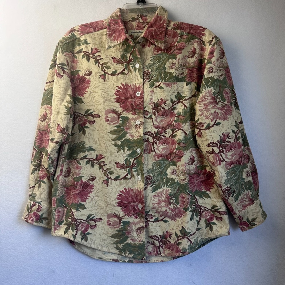 Eddie Bauer Womens XS Petite Floral Cotton Button Up Shirt Long Sleeve Vintage‎